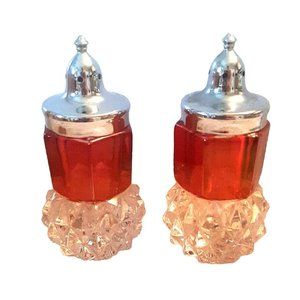 Indiana Glass Diamond Point Salt and Pepper Shakers Vintage Red Flash and Crysta
